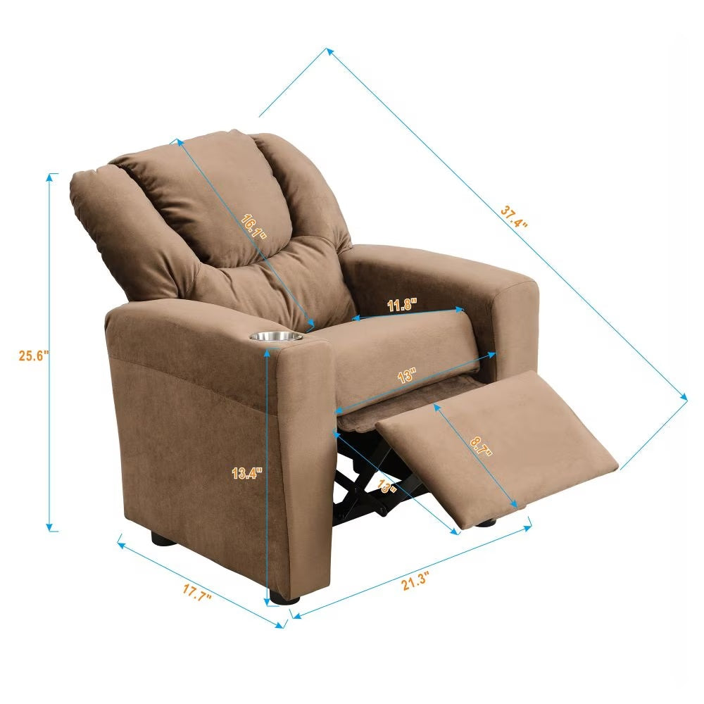 Kids Recliner Chair with Cup Holders – Upholstered Toddler Couch & Lounger