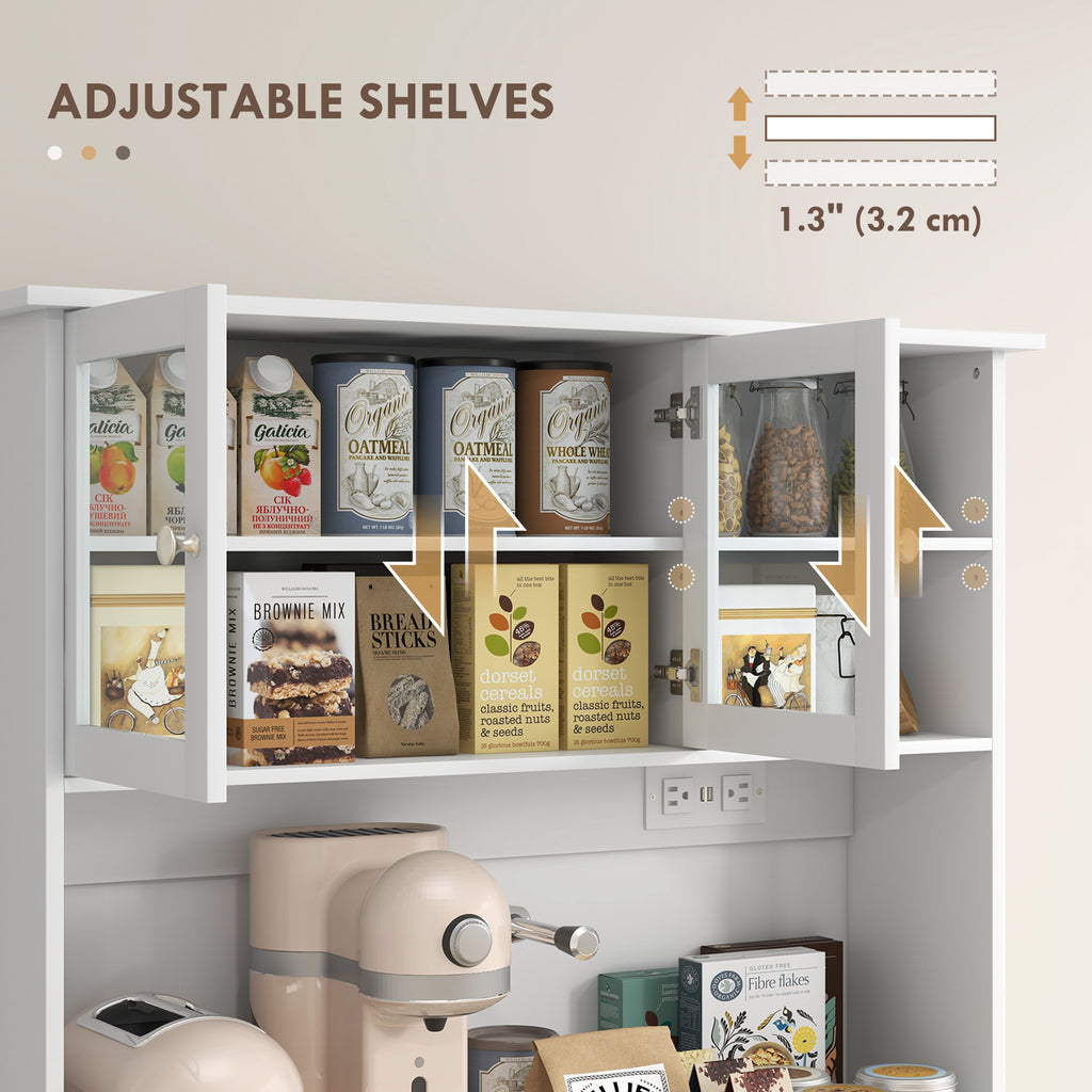 Freestanding Kitchen Pantry Cabinet with Charging Station – Microwave Stand & Storage