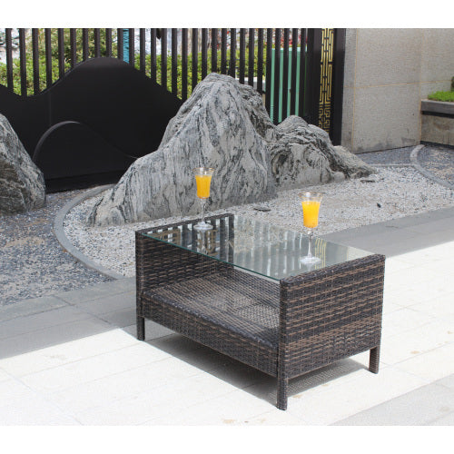 Outdoor Rattan Coffee Table with Tempered Glass Top – Patio & Garden Table