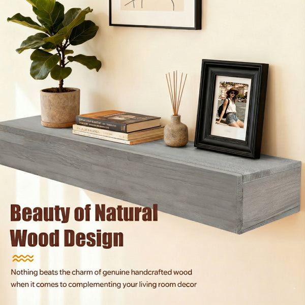 60" Rustic Wood Fireplace Mantel – Wall-Mounted Floating Shelf