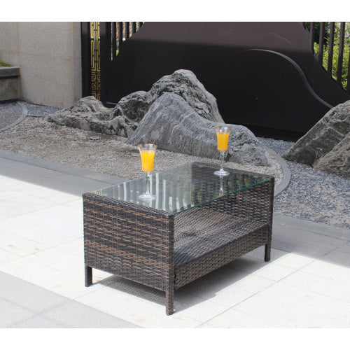 Outdoor Rattan Coffee Table with Tempered Glass Top – Patio & Garden Table