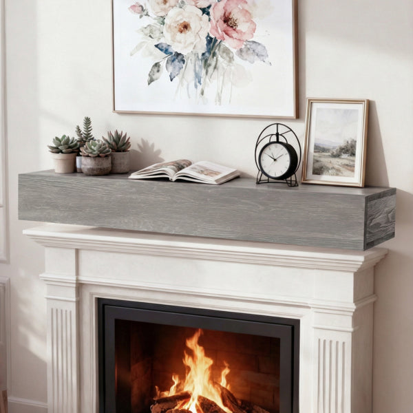 60" Rustic Wood Fireplace Mantel – Wall-Mounted Floating Shelf