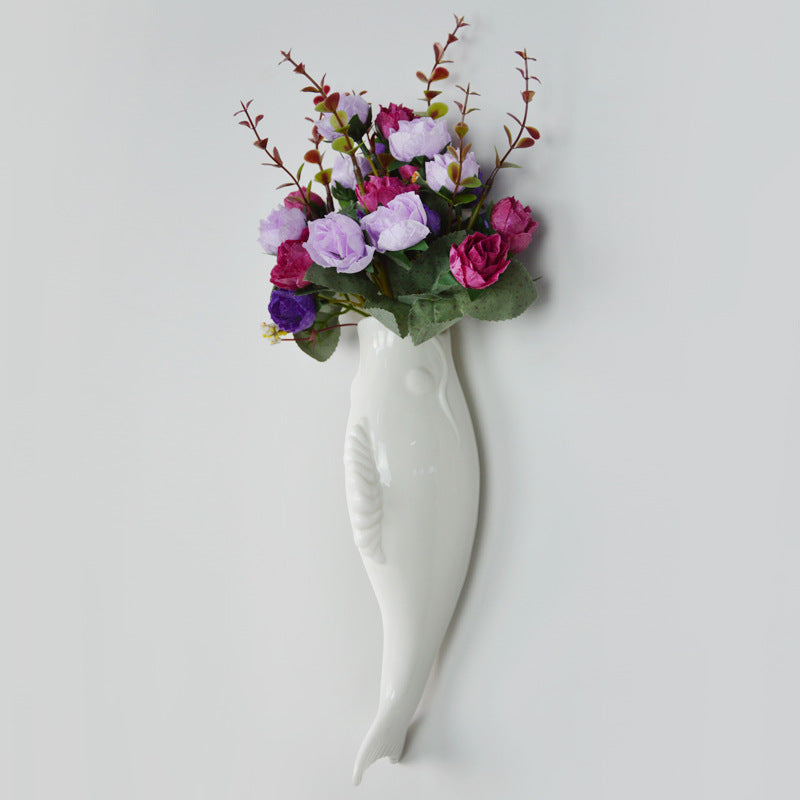Ceramic Wall-Mounted Goldfish Vase – Modern Minimalist Home Decor Accent