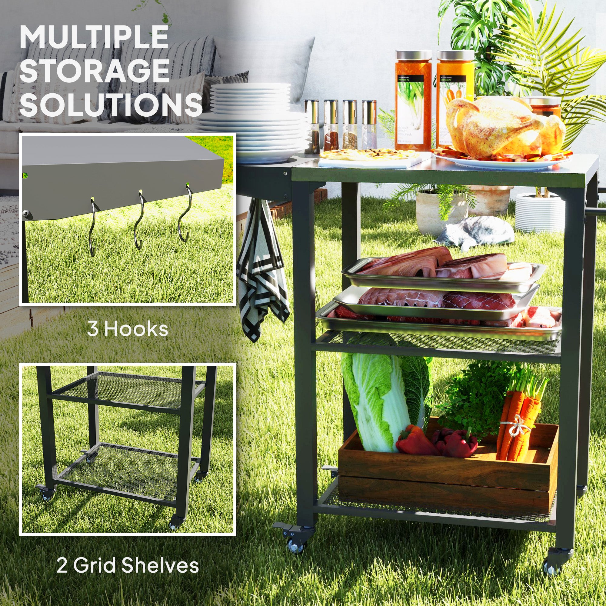 Stainless Steel Outdoor Grill Cart with Foldable Side Table – BBQ Station on Wheels