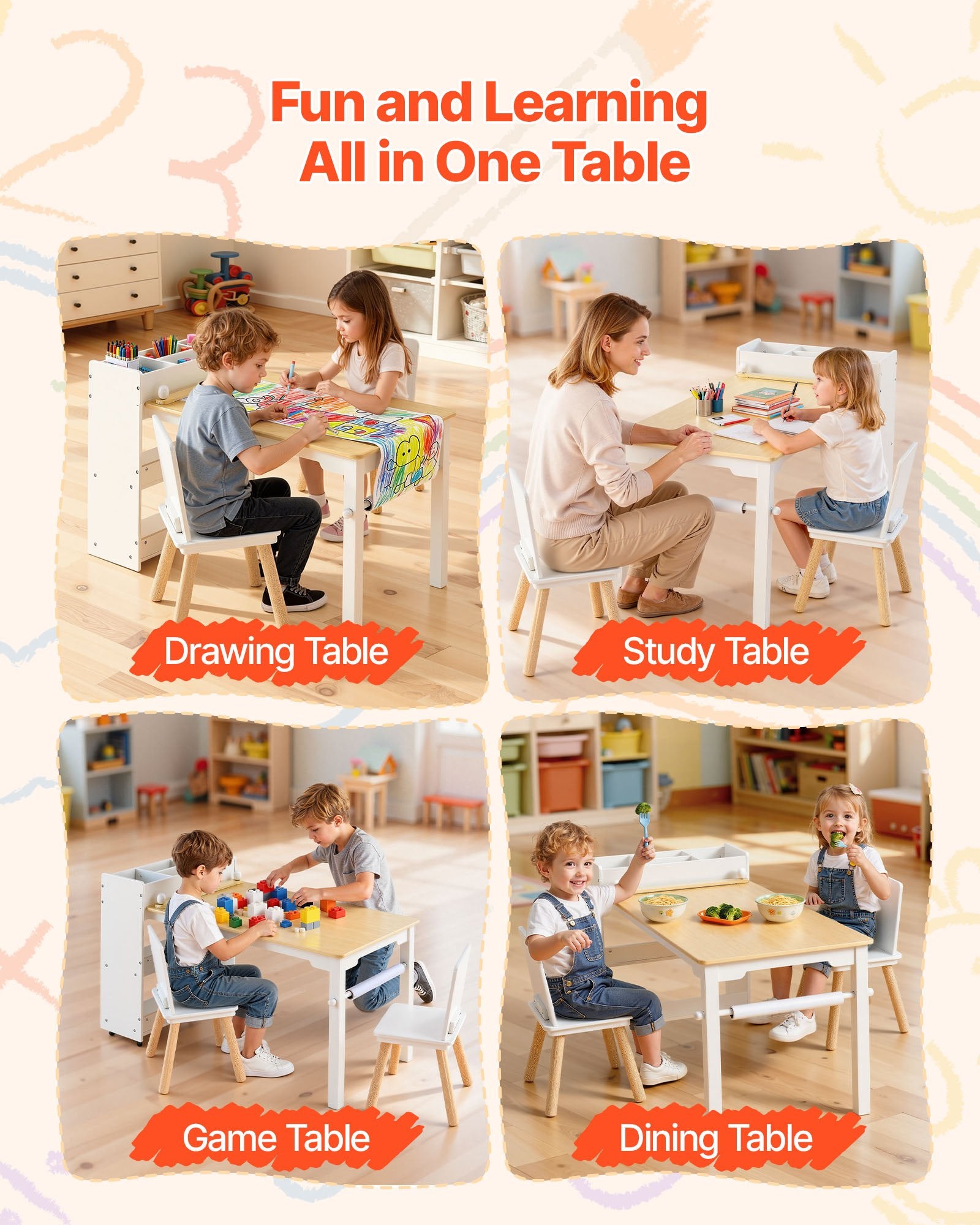 Kids Art Table & Chair Set – Toddler Craft Table with 3-Tier Storage