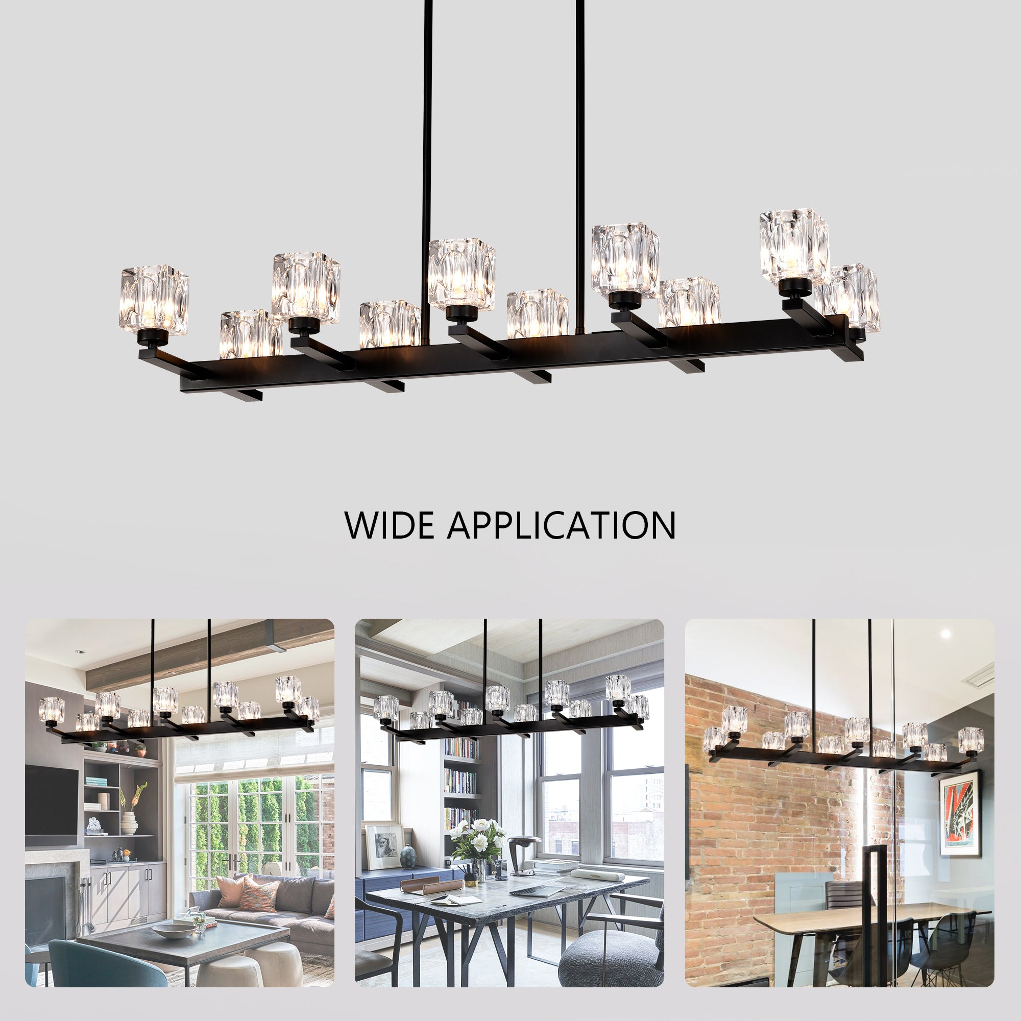 Modern Crystal Linear Chandelier – 10-Light Black Farmhouse Pendant Fixture