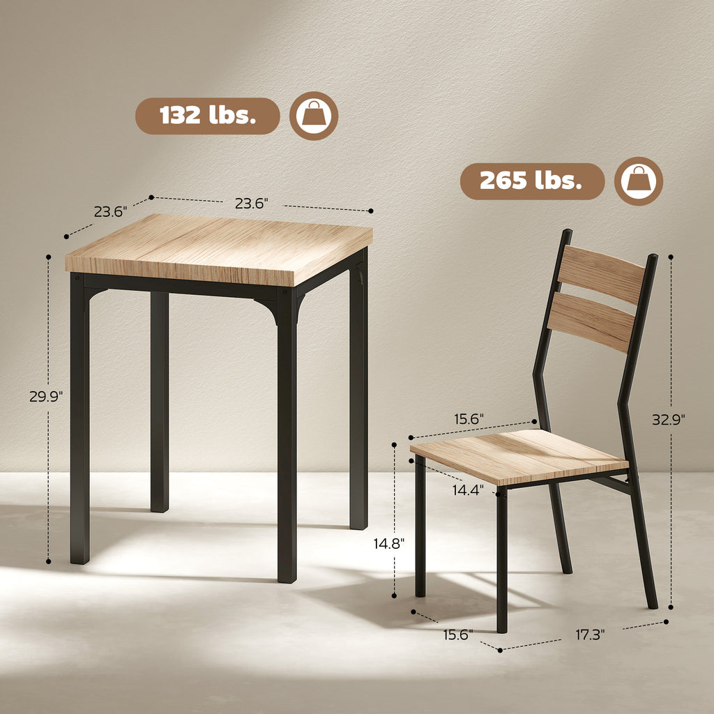 3-Piece Rustic Industrial Dining Set – Bar Table with 2 Slat-Back Chairs
