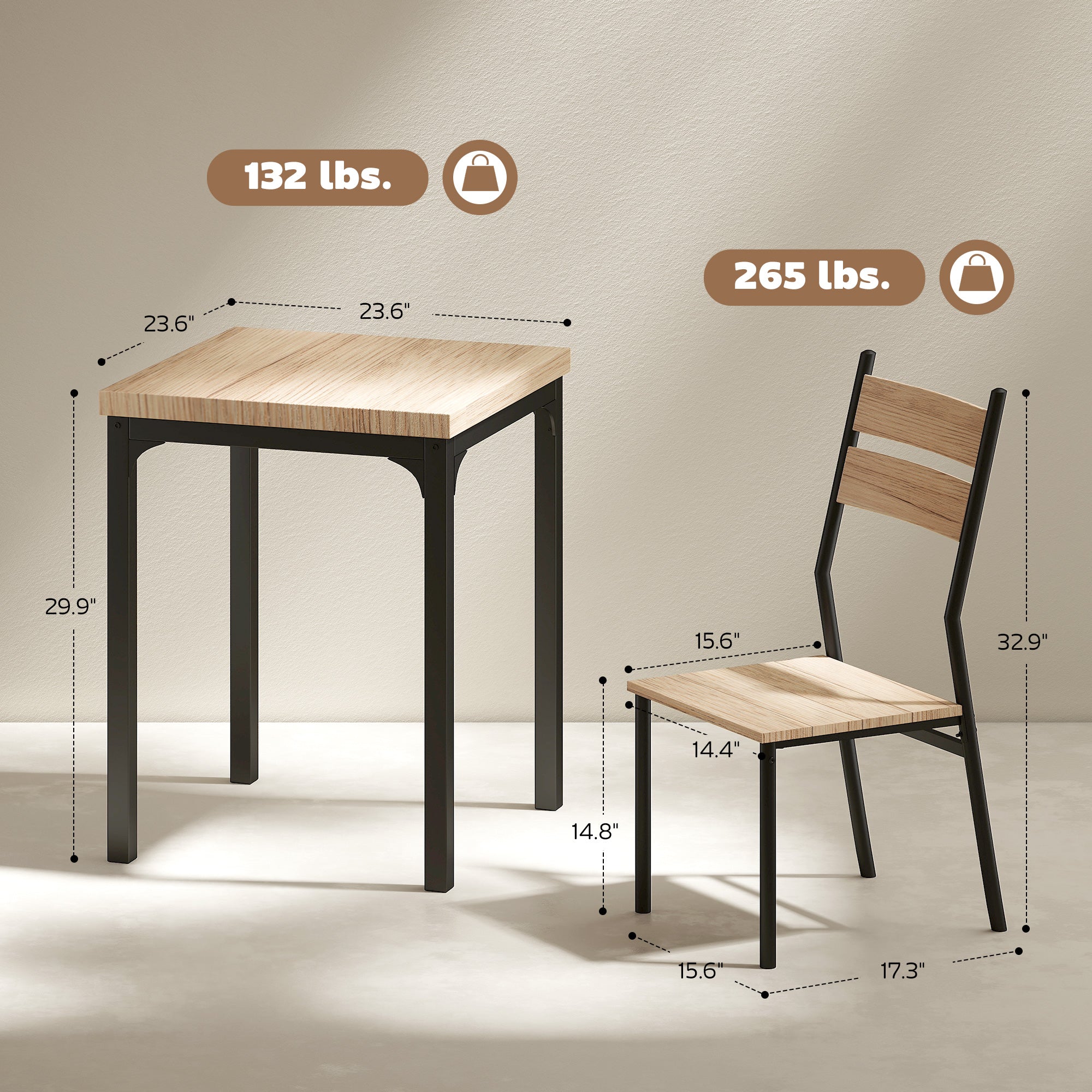 3-Piece Rustic Industrial Dining Set – Bar Table with 2 Slat-Back Chairs