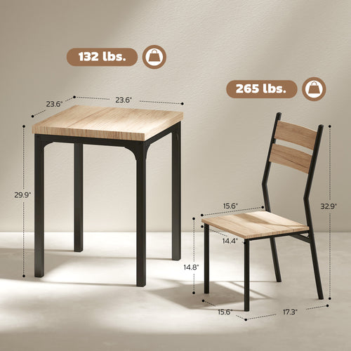 3-Piece Rustic Industrial Dining Set – Bar Table with 2 Slat-Back Chairs