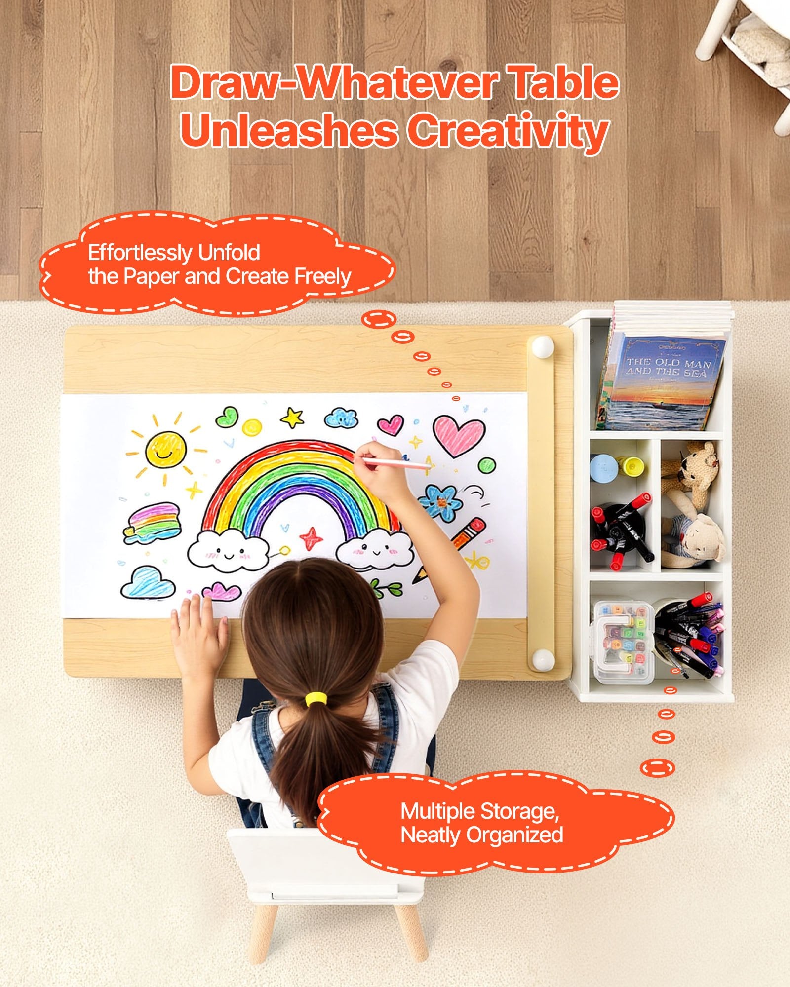Kids Art Table & Chair Set – Toddler Craft Table with 3-Tier Storage