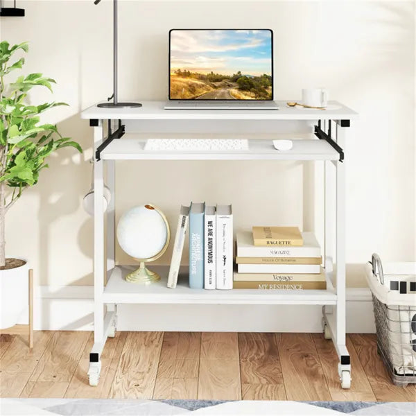 Mobile Computer Desk with Keyboard Tray & Storage Shelf – Rolling Workstation