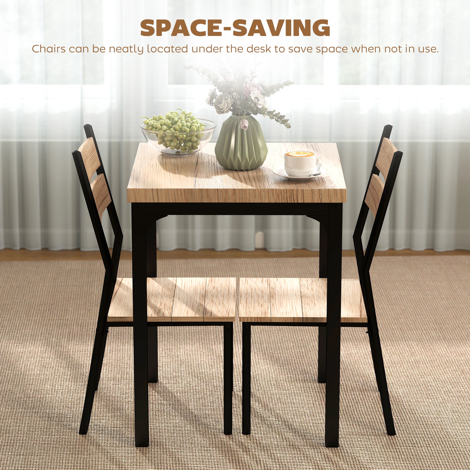 3-Piece Rustic Industrial Dining Set – Bar Table with 2 Slat-Back Chairs
