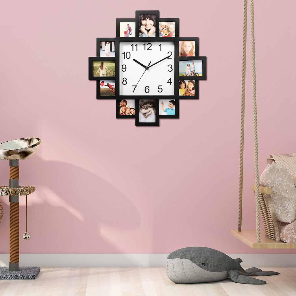 Photo Frame Wall Clock – 12-Opening Picture Collage Display