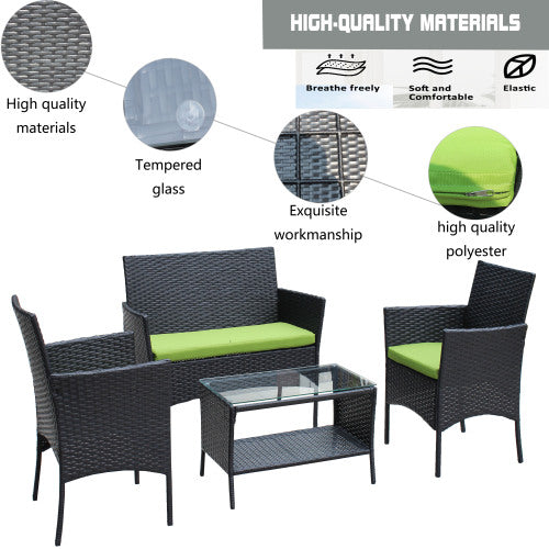4-Piece Rattan Patio Furniture Set – Outdoor Loveseat, Chairs & Glass Table