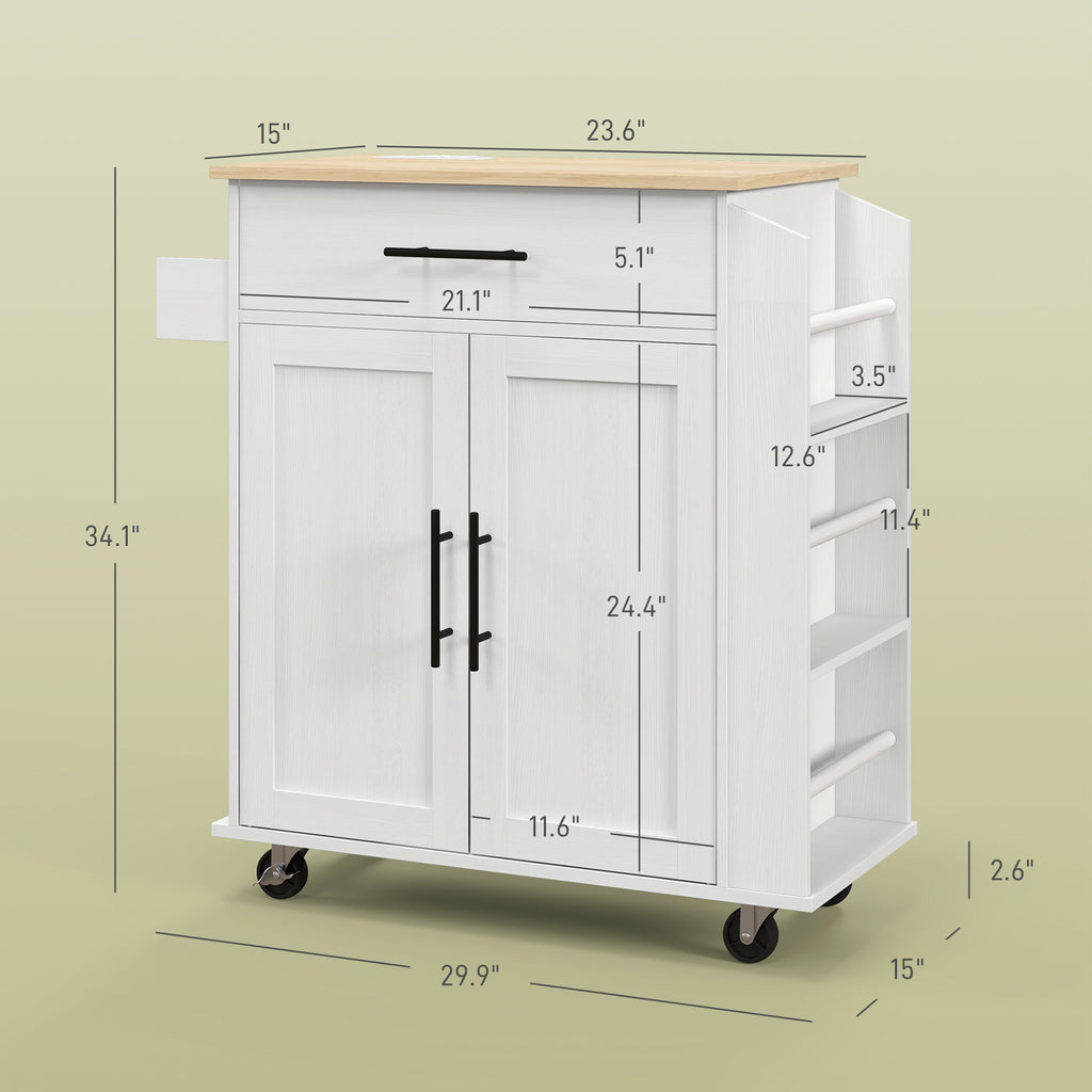 Kitchen Rolling Island with Power Outlets, Drawer & Spice Rack – Mobile Kitchen Cart
