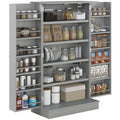 Gray Pantry Cabinet with 5-Tier Shelves & 12 Spice Racks – Double Door Storage