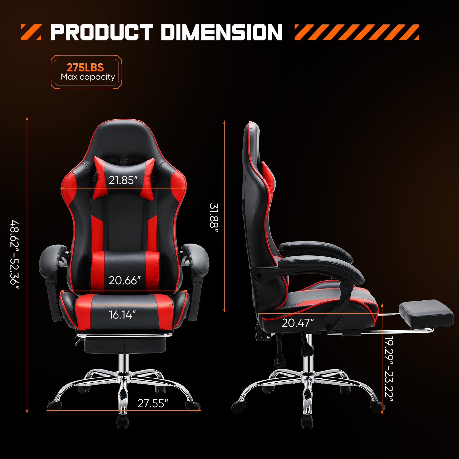 Ergonomic Gaming Chair – Reclining Racing Style with Lumbar & Headrest Support