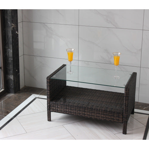 Outdoor Rattan Coffee Table with Tempered Glass Top – Patio & Garden Table