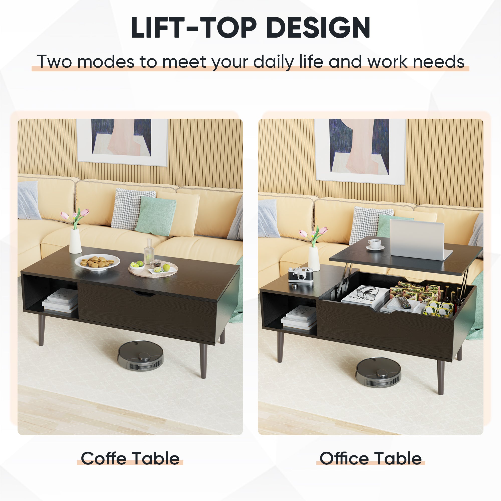 Lift-Top Coffee Table with Hidden Storage – Modern Living Room Table