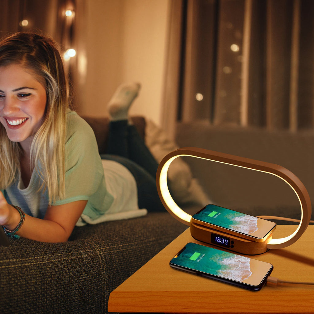 Bedside Table Lamp with Touch Control, Digital Clock & Wireless Charging