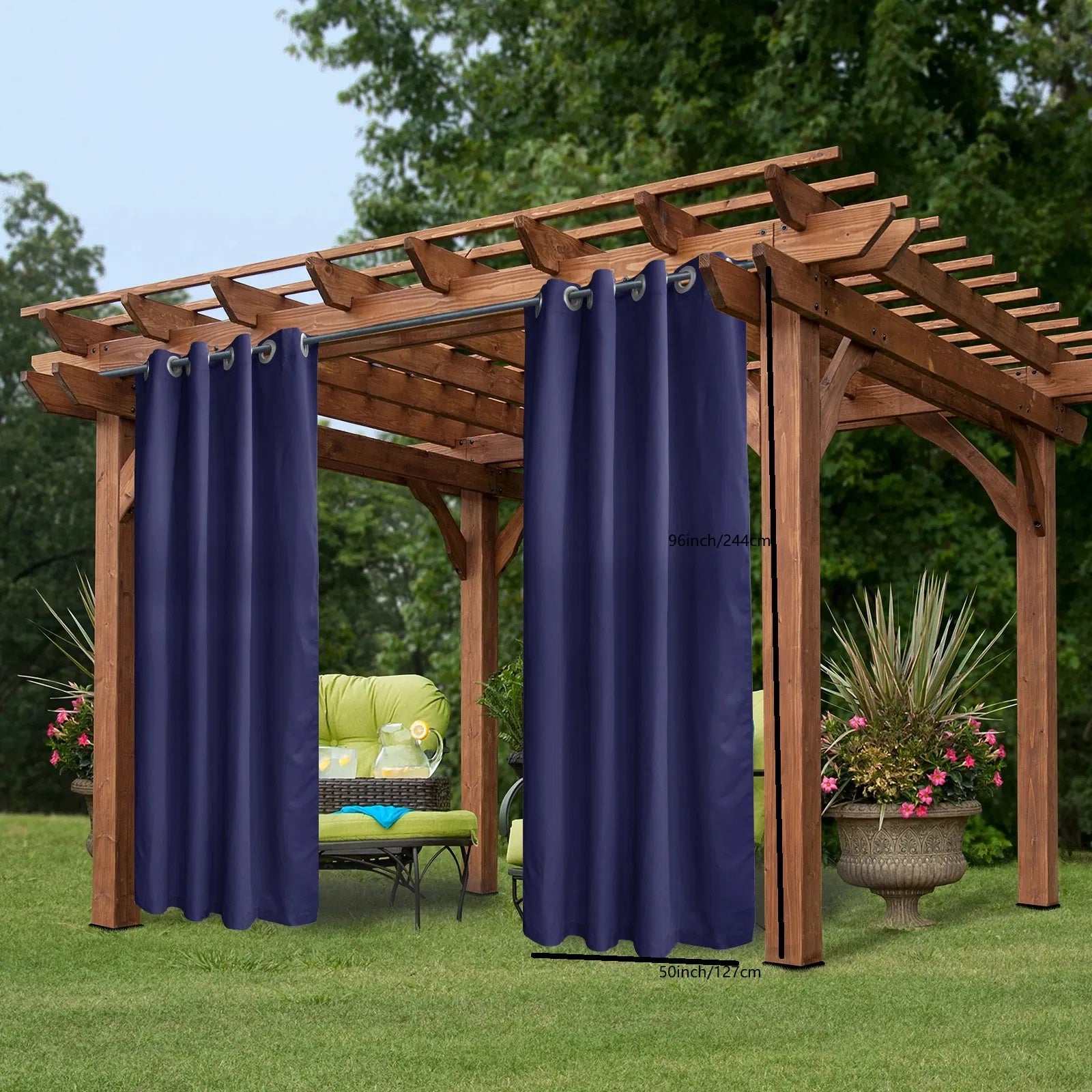 Outdoor Curtain Panel – 50"x96" Dark Blue Grommet Porch & Pergola Curtain