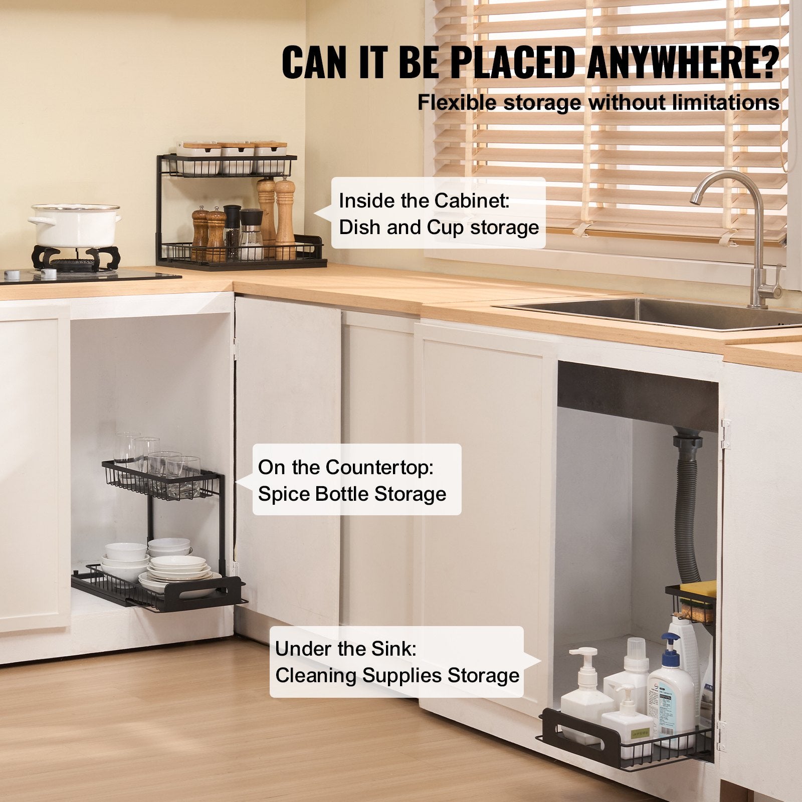 2-Tier Pull-Out Under Sink Cabinet Organizer – Sliding Storage for Kitchen & Bathroom