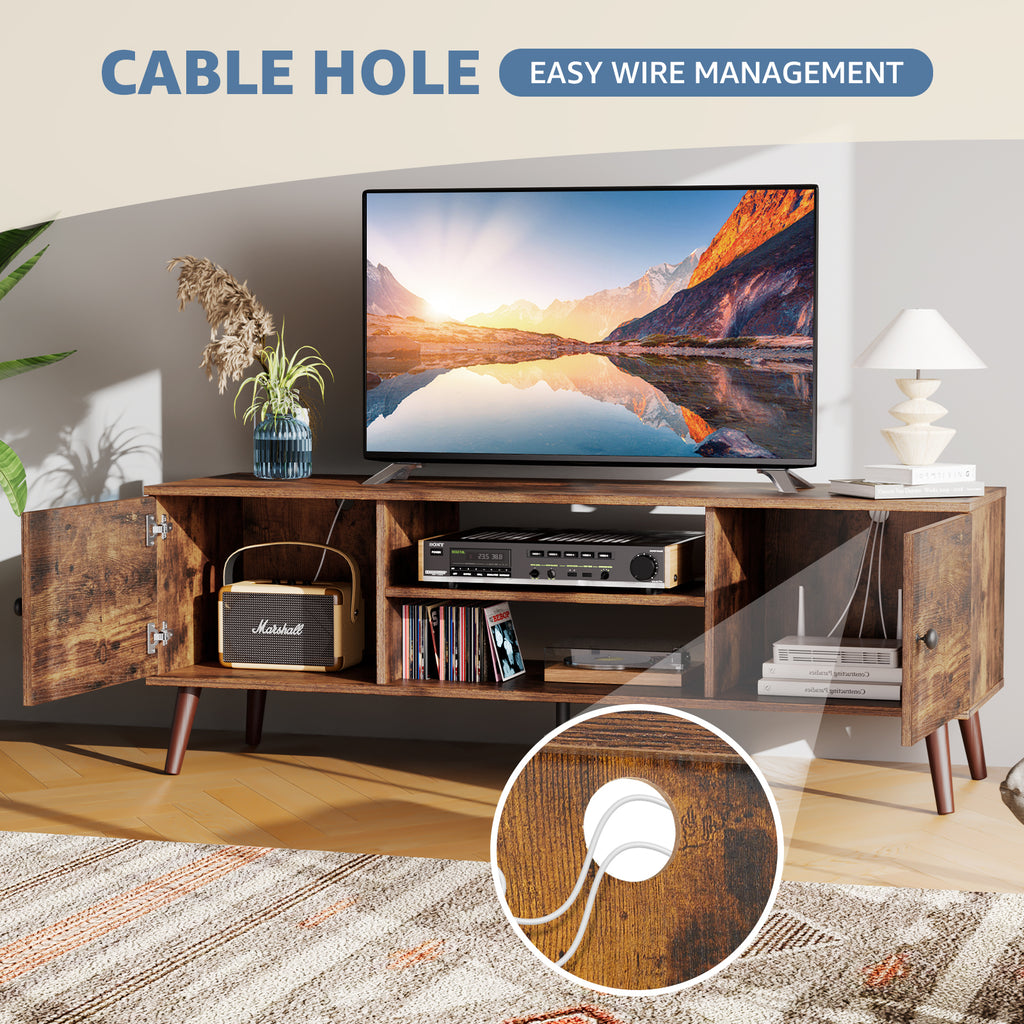 Modern TV Stand Cabinet – Fits Up to 60" TVs with Adjustable Shelving