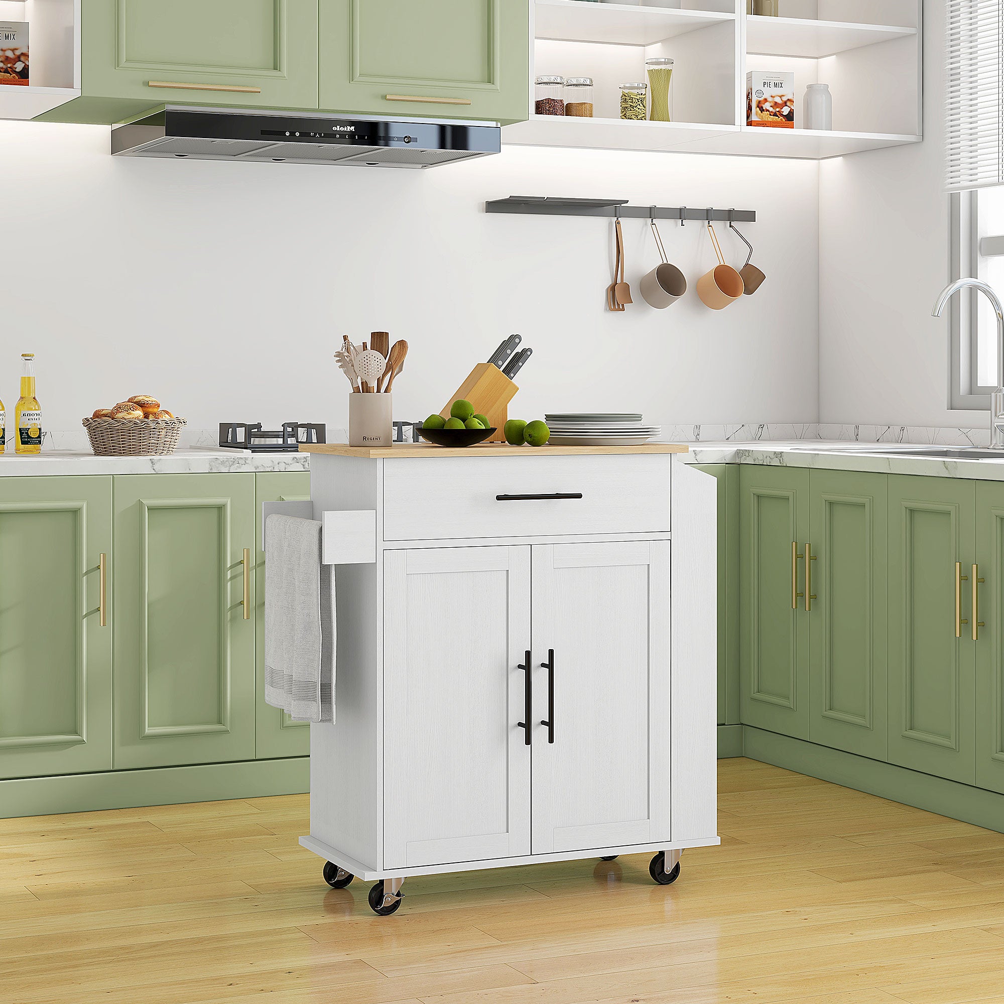 Kitchen Rolling Island with Power Outlets, Drawer & Spice Rack – Mobile Kitchen Cart