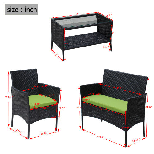 4-Piece Rattan Patio Furniture Set – Outdoor Loveseat, Chairs & Glass Table