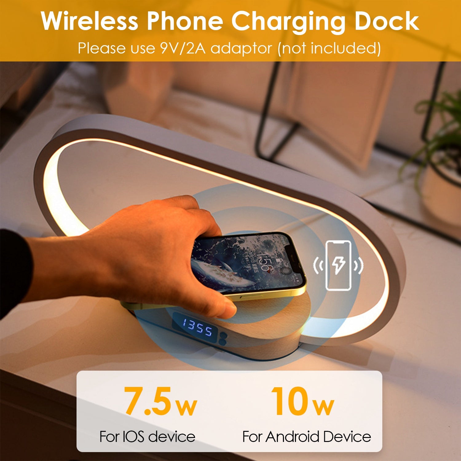 Bedside Table Lamp with Touch Control, Digital Clock & Wireless Charging