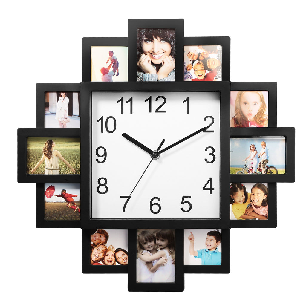 Photo Frame Wall Clock – 12-Opening Picture Collage Display