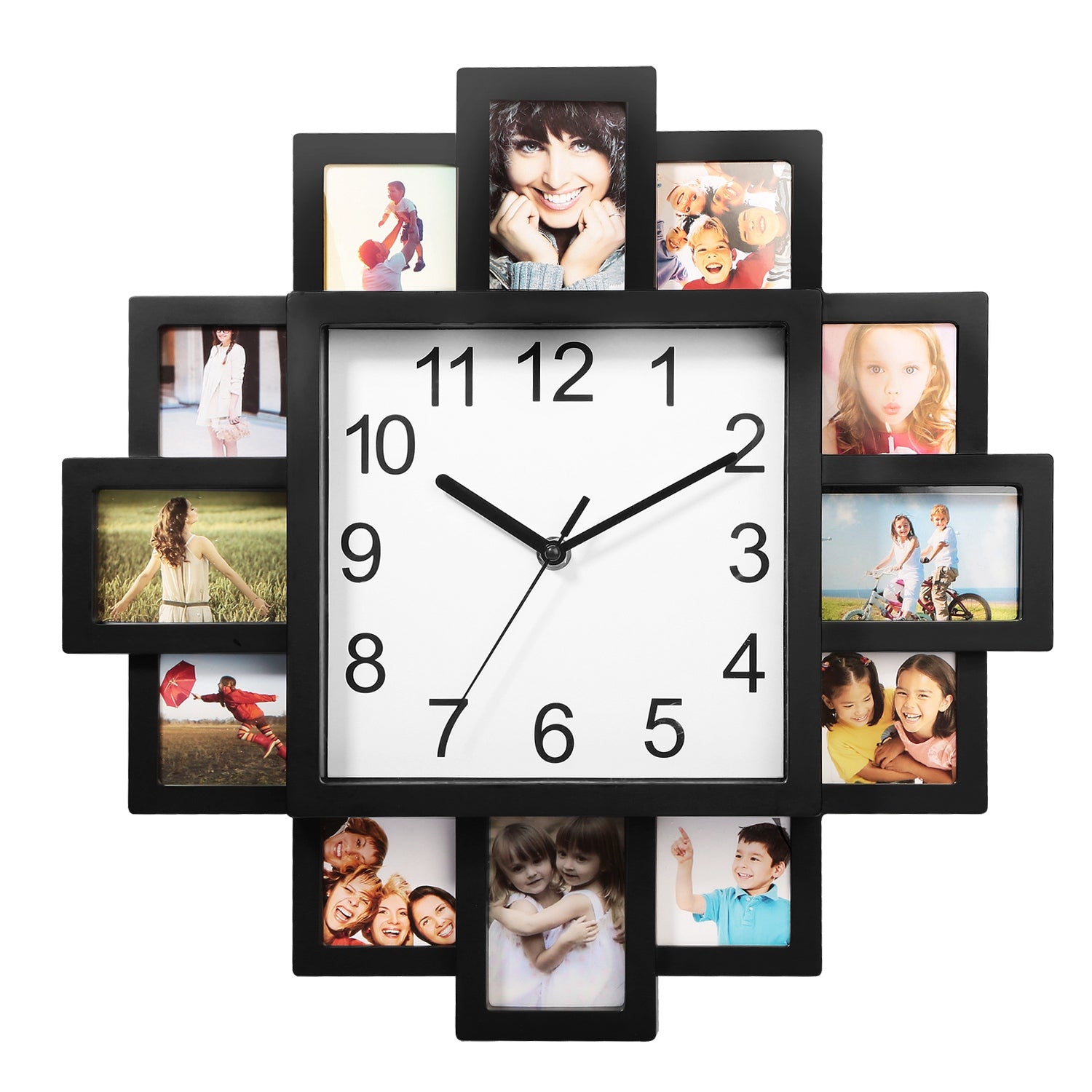 Photo Frame Wall Clock – 12-Opening Picture Collage Display