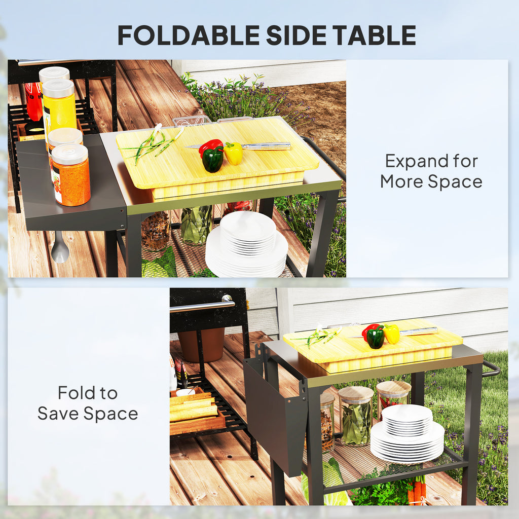 Stainless Steel Outdoor Grill Cart with Foldable Side Table – BBQ Station on Wheels