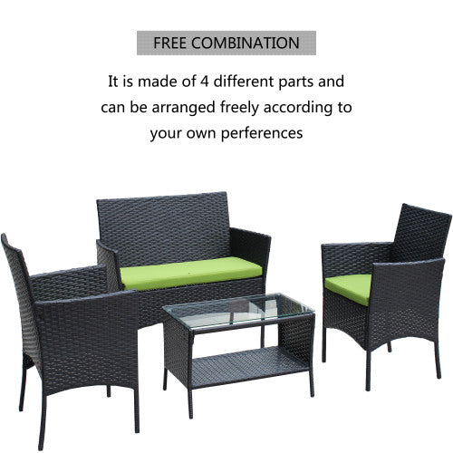 4-Piece Rattan Patio Furniture Set – Outdoor Loveseat, Chairs & Glass Table