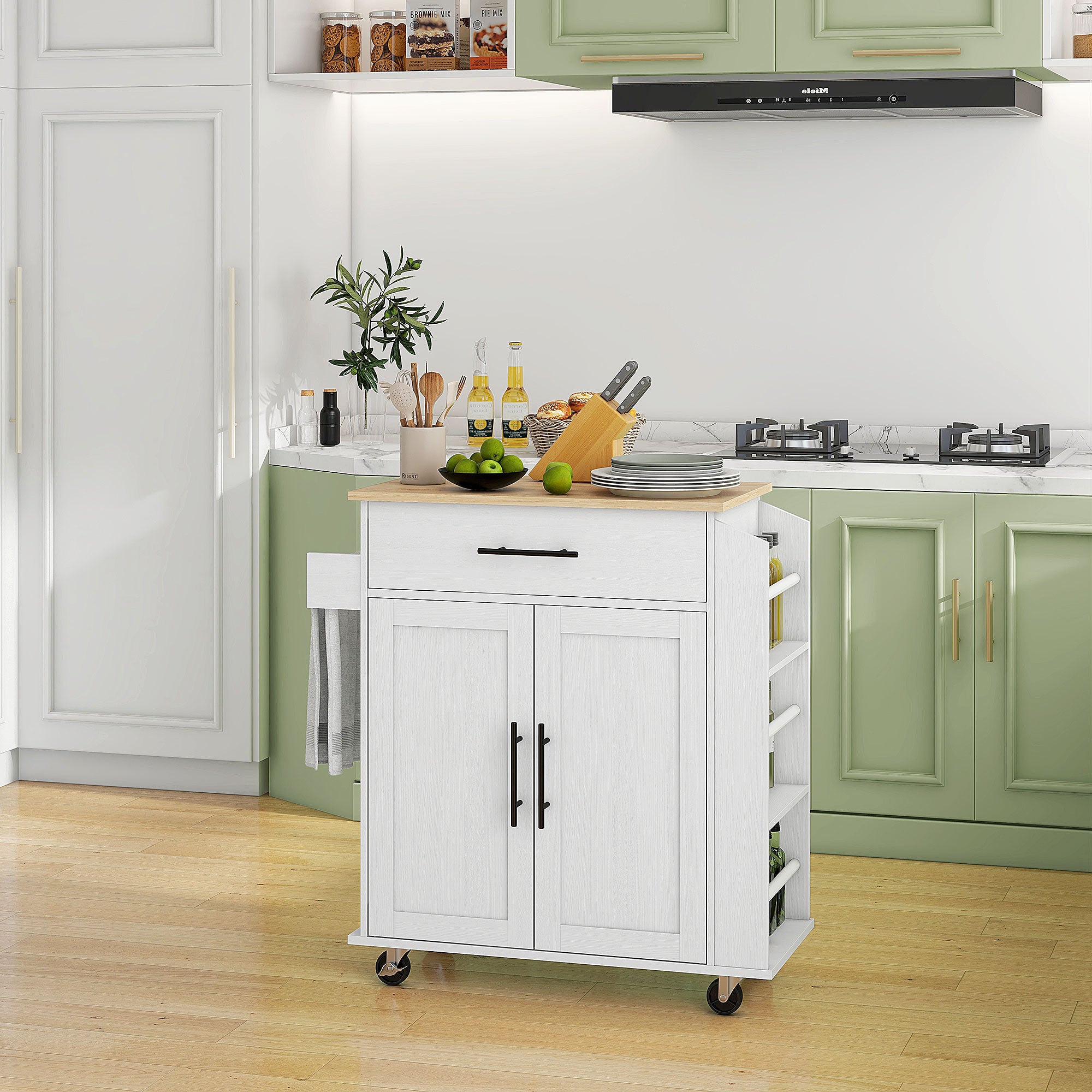 Kitchen Rolling Island with Power Outlets, Drawer & Spice Rack – Mobile Kitchen Cart