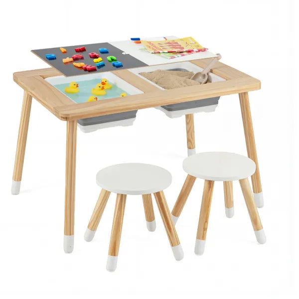 Kids Pine Wood Activity Table & Chairs Set – Sensory Play Table with Storage Bins