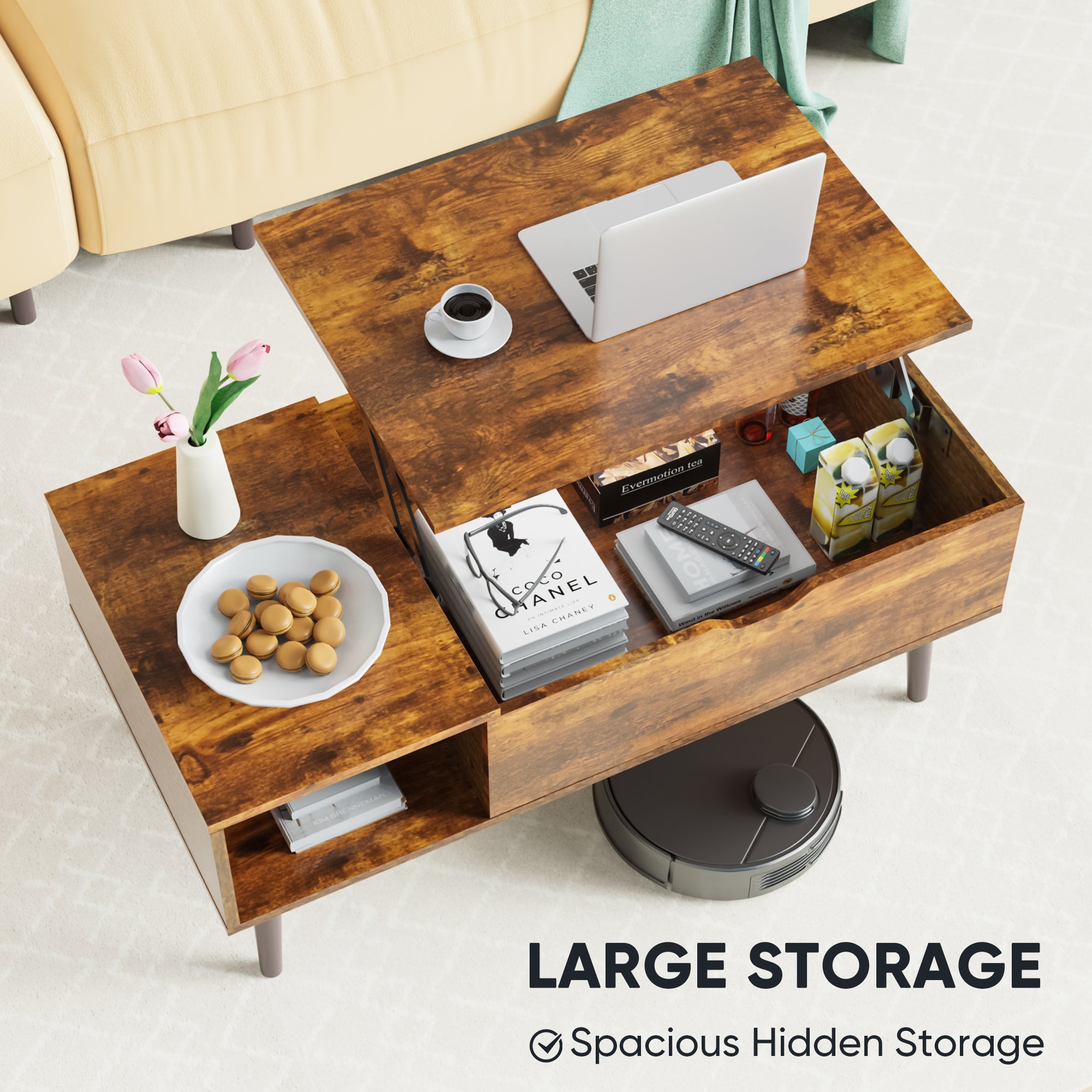 Lift-Top Coffee Table with Hidden Storage – Modern Living Room Table