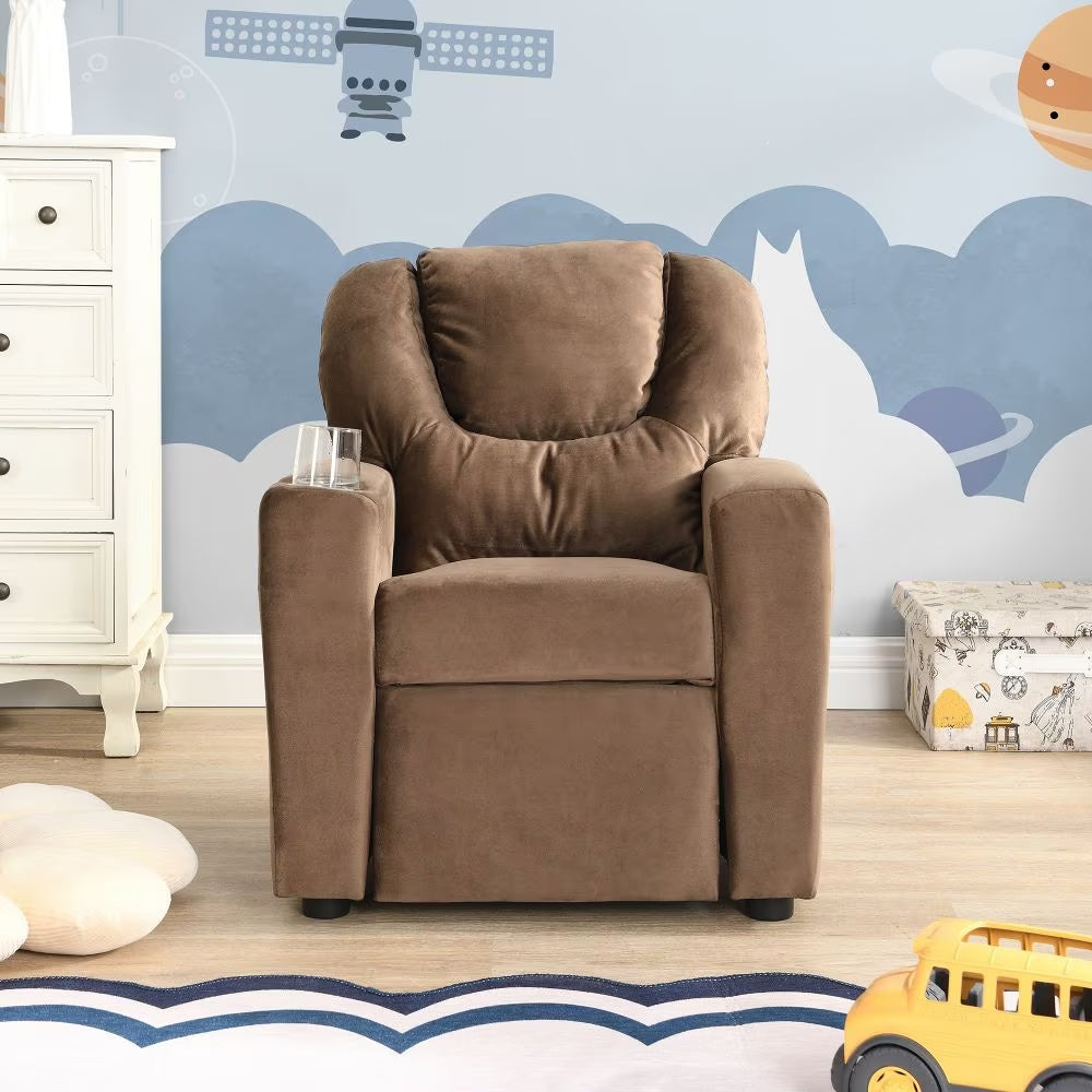 Kids Recliner Chair with Cup Holders – Upholstered Toddler Couch & Lounger