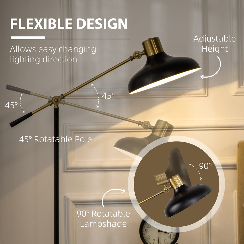 Adjustable Arc Floor Lamp – Industrial Black & Gold Living Room Light