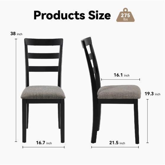 Farmhouse Dining Chairs – Set of 2 Solid Wood Ladder Back Kitchen Chairs