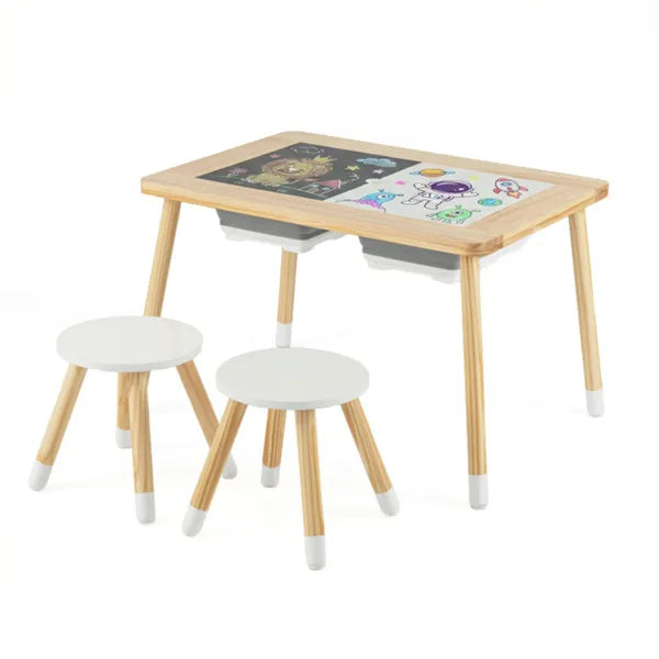 Kids Pine Wood Activity Table & Chairs Set – Sensory Play Table with Storage Bins