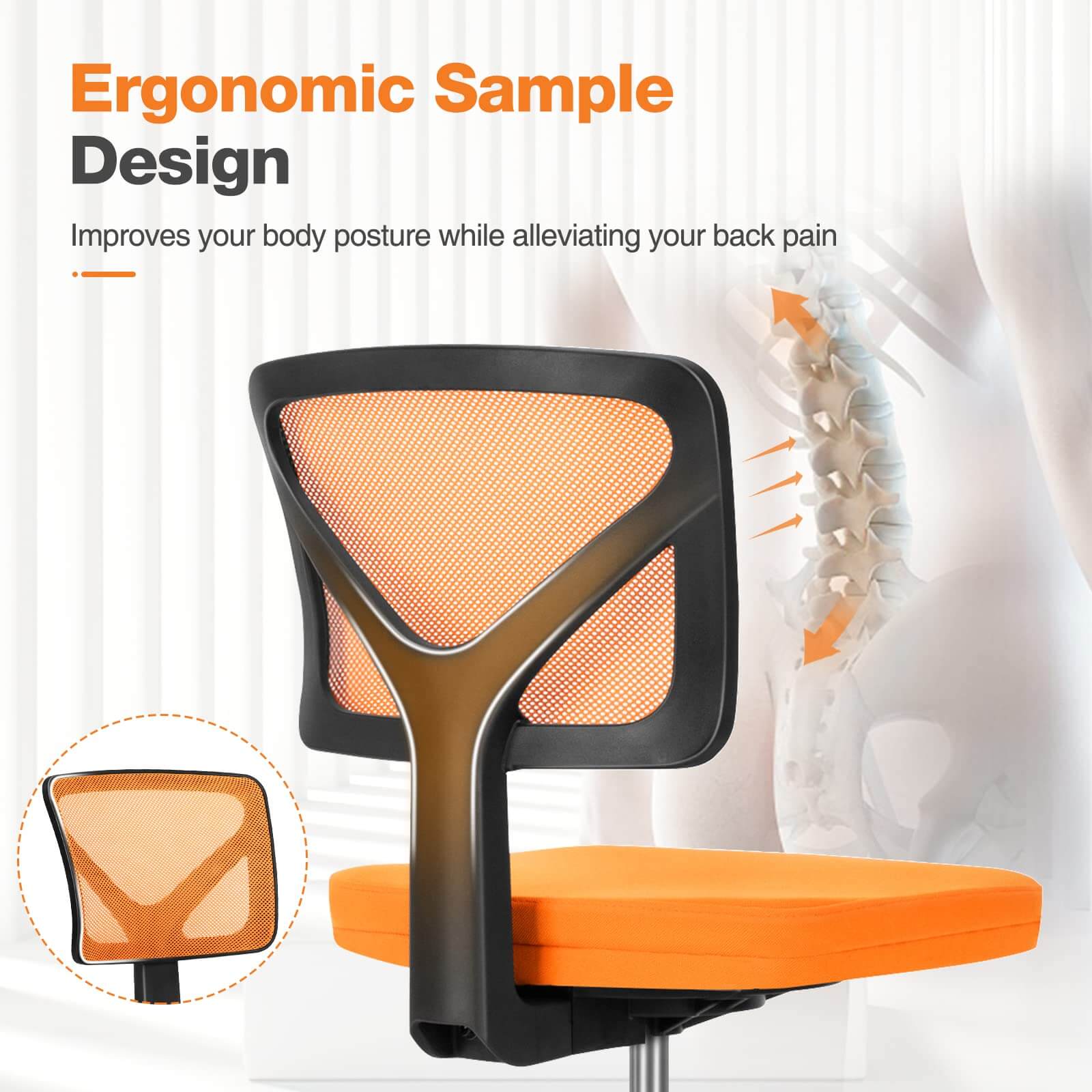 Low Back Mesh Armless Office Chair – Swivel Desk Chair with Height Adjustment
