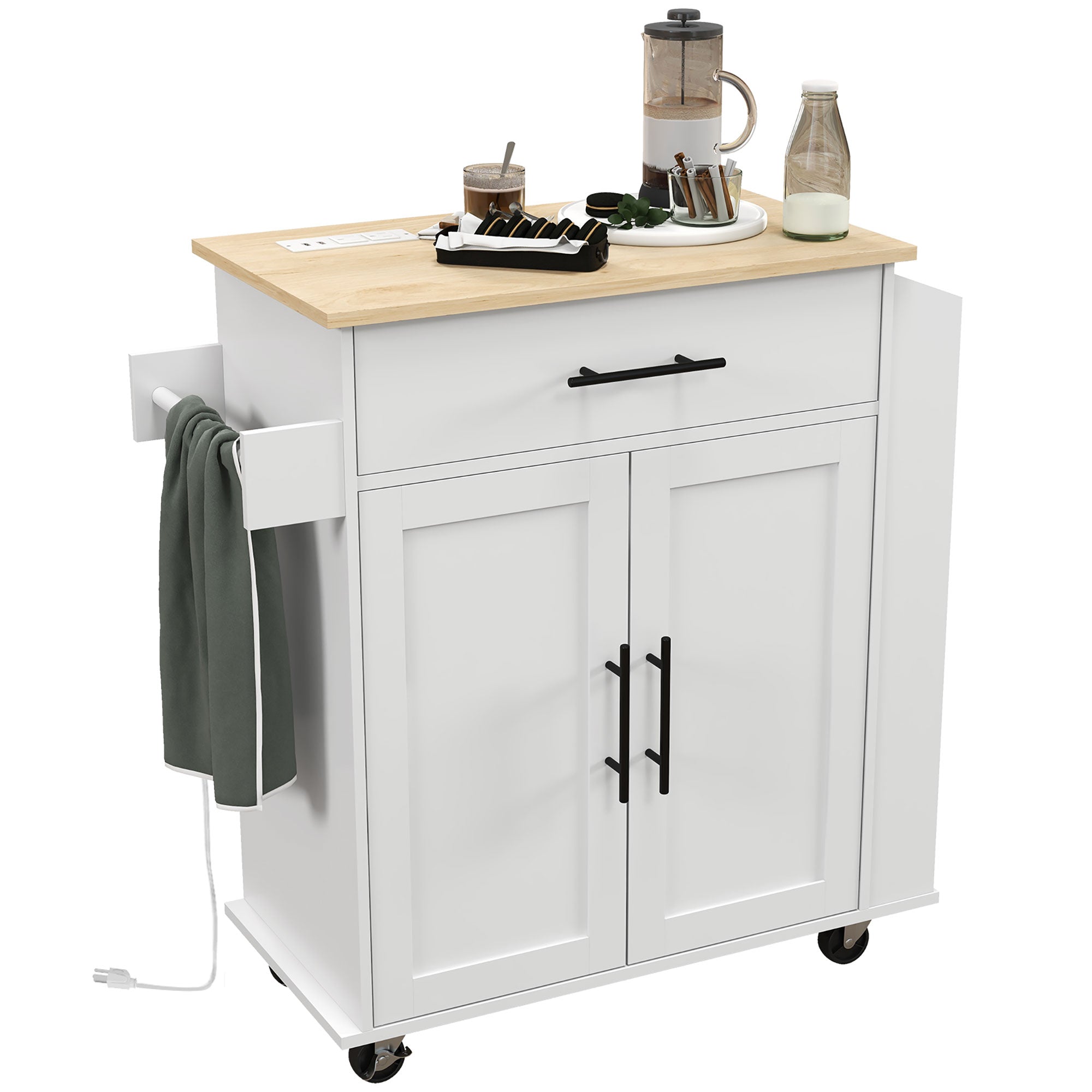 Kitchen Rolling Island with Power Outlets, Drawer & Spice Rack – Mobile Kitchen Cart