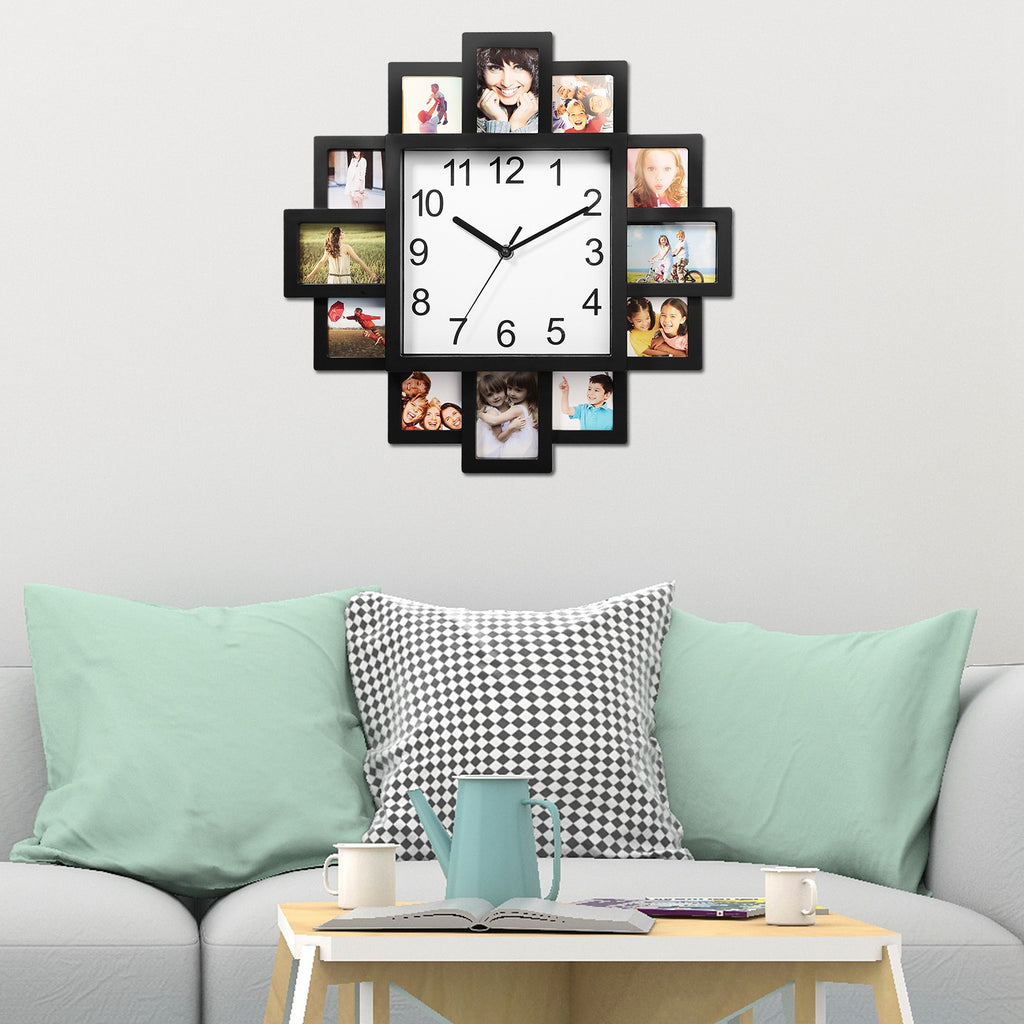 Photo Frame Wall Clock – 12-Opening Picture Collage Display