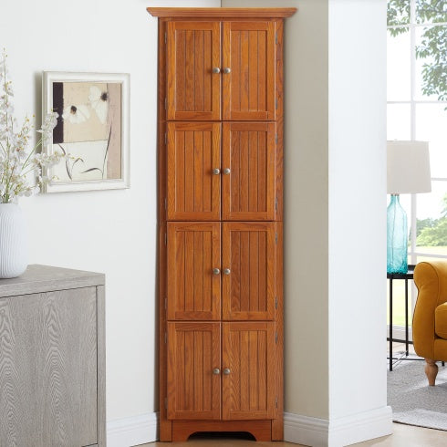 72" Corner Kitchen Pantry Cabinet – 4-Tier, 8-Door Tall Storage with Adjustable Shelves