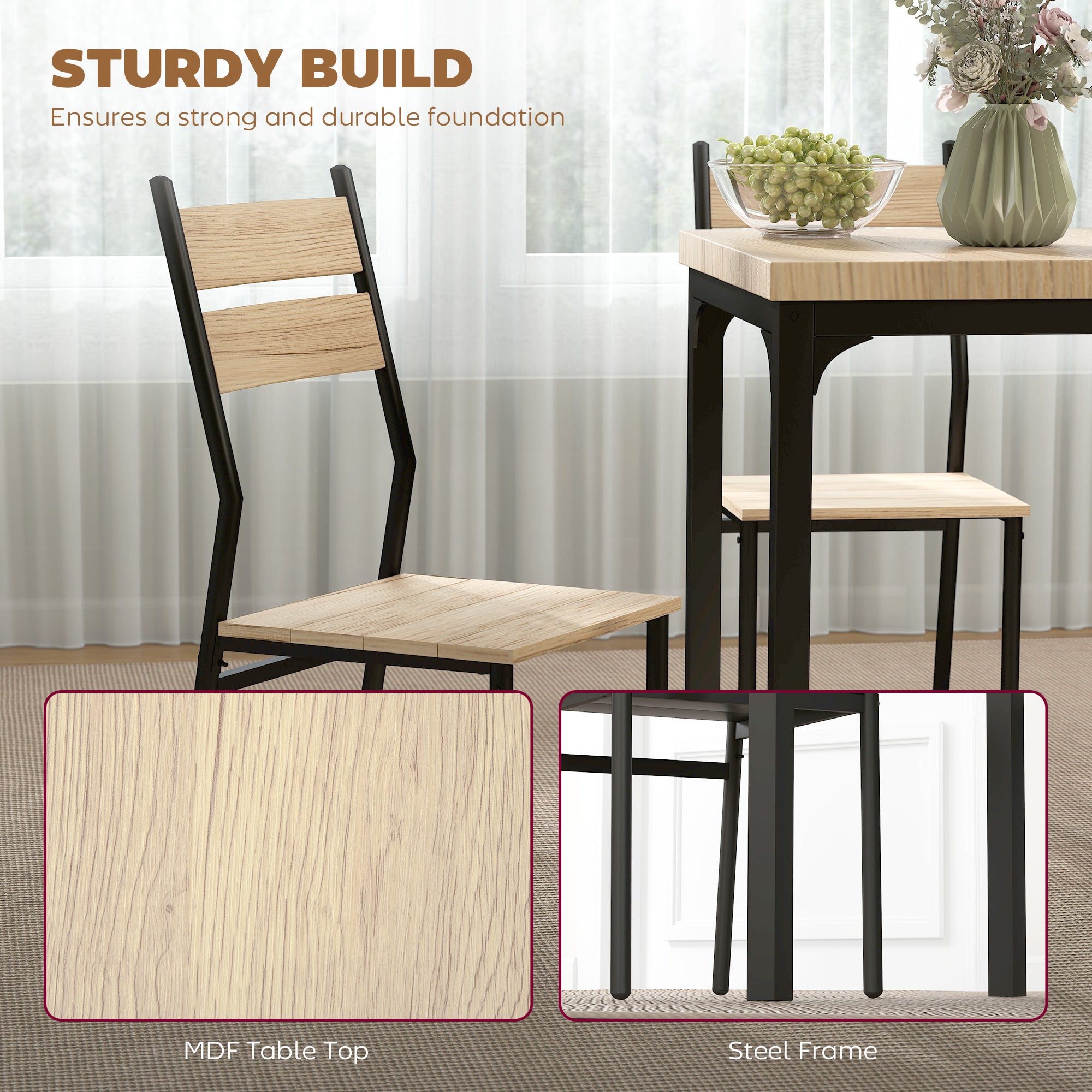 3-Piece Rustic Industrial Dining Set – Bar Table with 2 Slat-Back Chairs