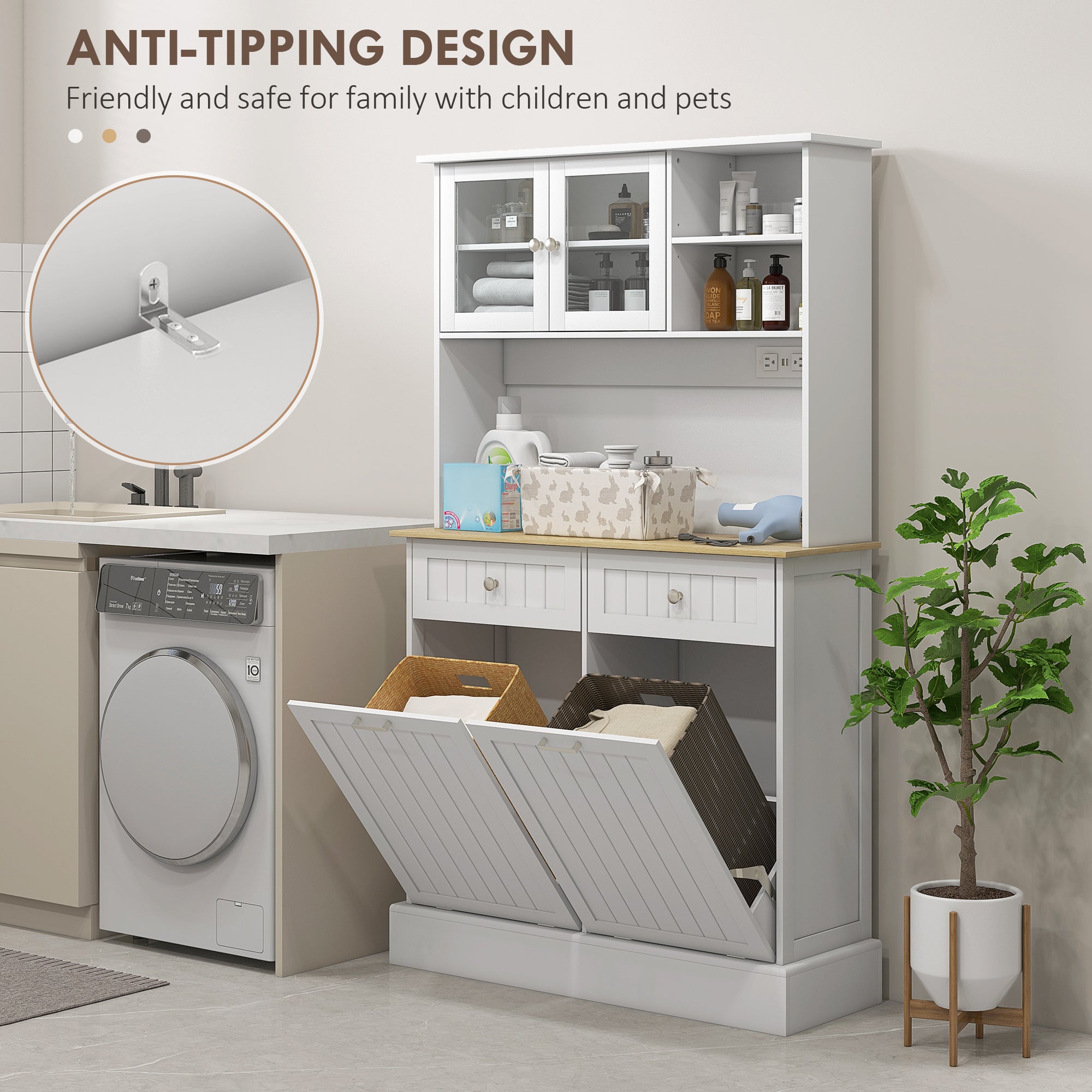 Freestanding Kitchen Pantry Cabinet with Charging Station – Microwave Stand & Storage