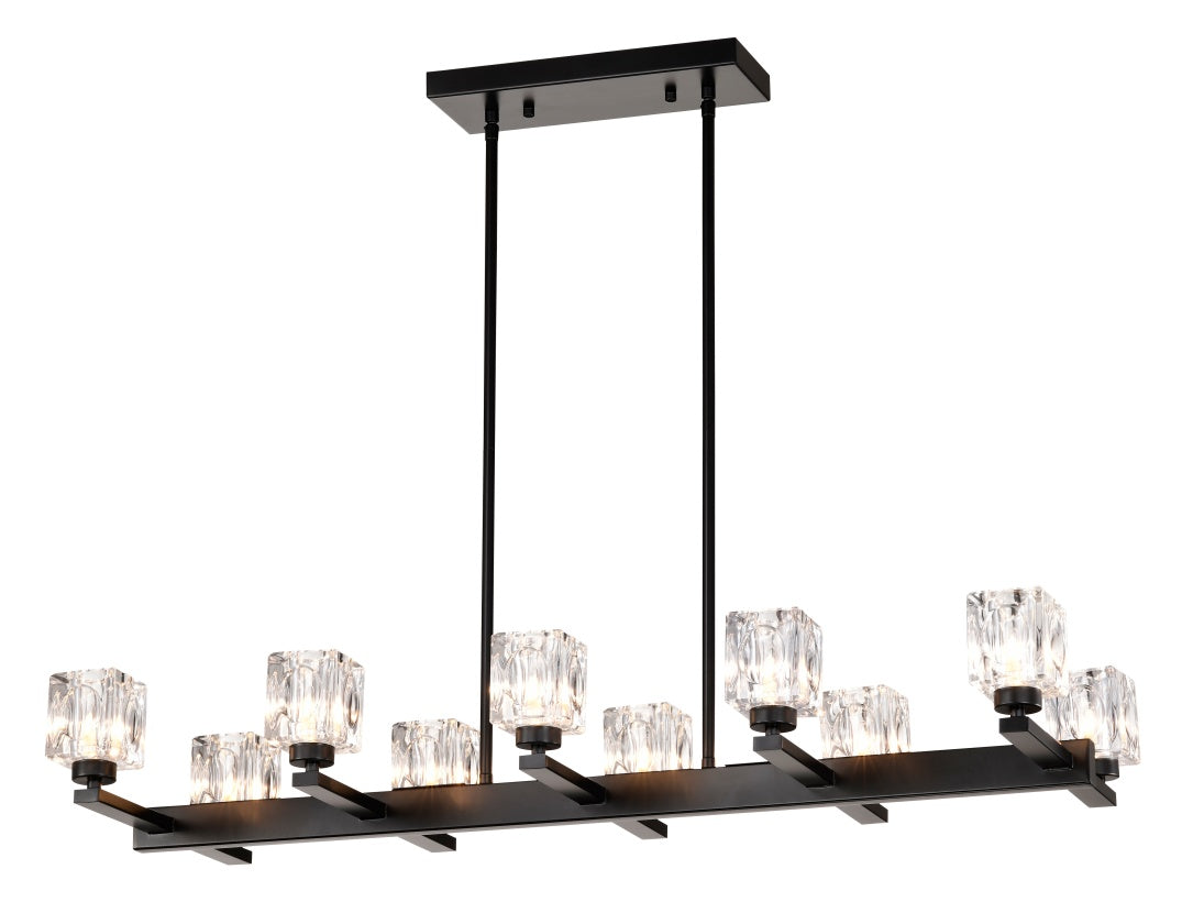 Modern Crystal Linear Chandelier – 10-Light Black Farmhouse Pendant Fixture
