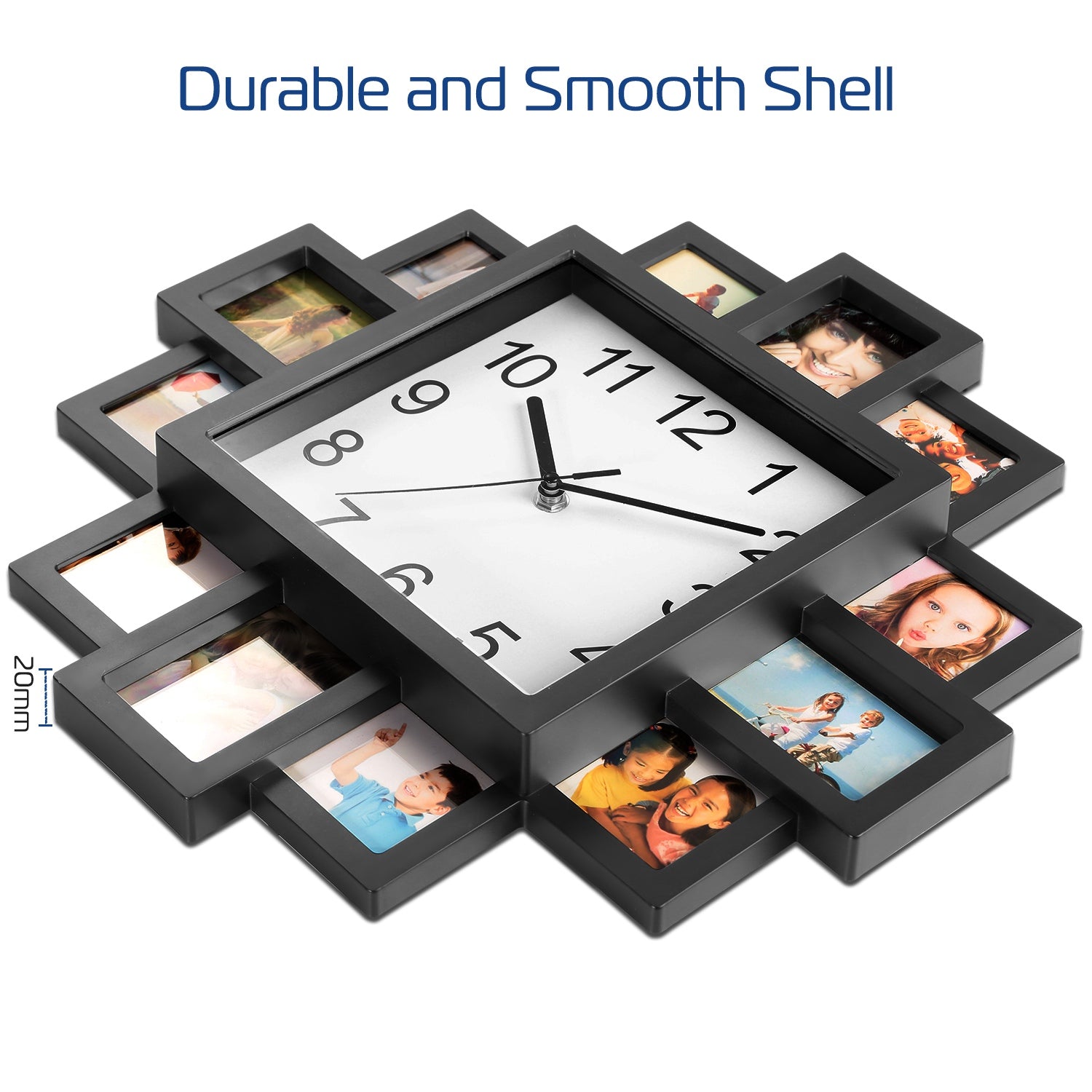 Photo Frame Wall Clock – 12-Opening Picture Collage Display