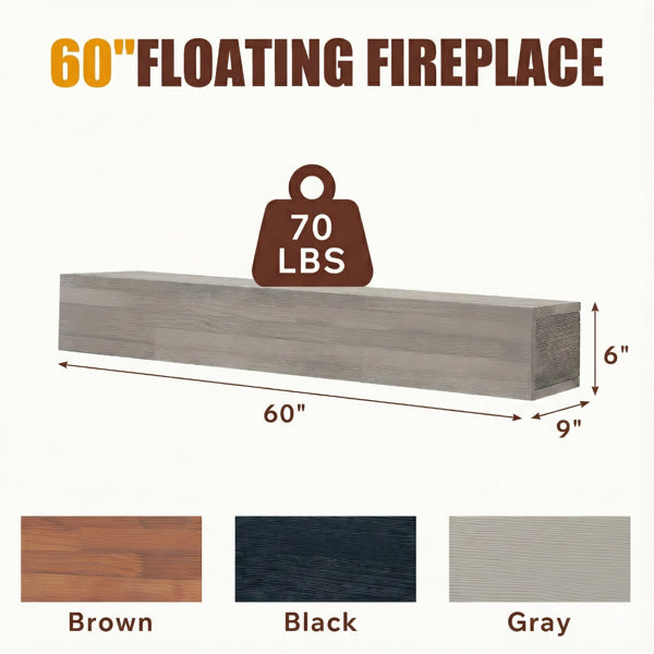 60" Rustic Wood Fireplace Mantel – Wall-Mounted Floating Shelf